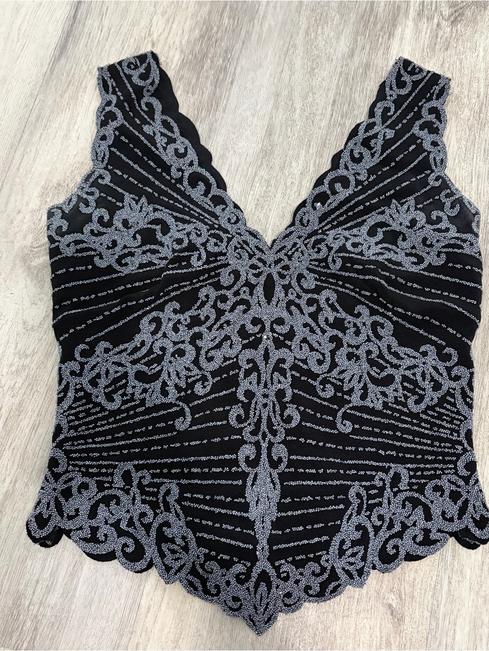 VTG Y2K 90s Tadashi Shoji Beaded Top Sleeveless Women’s S Black Evening Silver